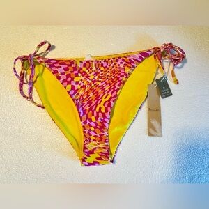 Swim Systems Patterned Yellow and Pink Bikini Bottom Side-Tie Size L